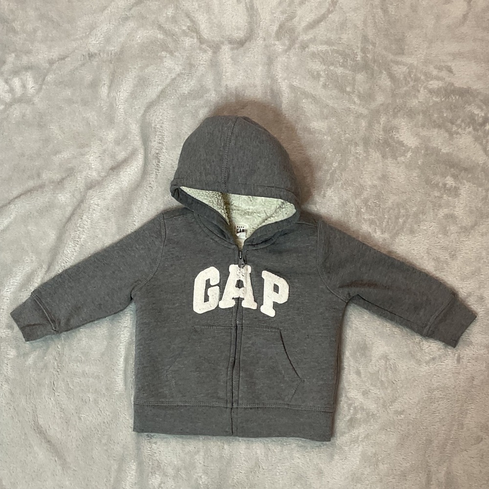 Baby Gap Gray Sherpa Lined Full Zip Logo Hoodie 12-18 Months